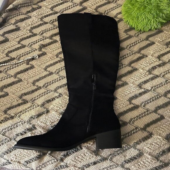 🆕Women's Black Faux Suede Over The Knee Thigh High Chunky Heel Pointed Toe Boot - Picture 2 of 11